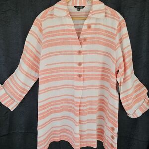 John Mark Coral and White Striped Tunic